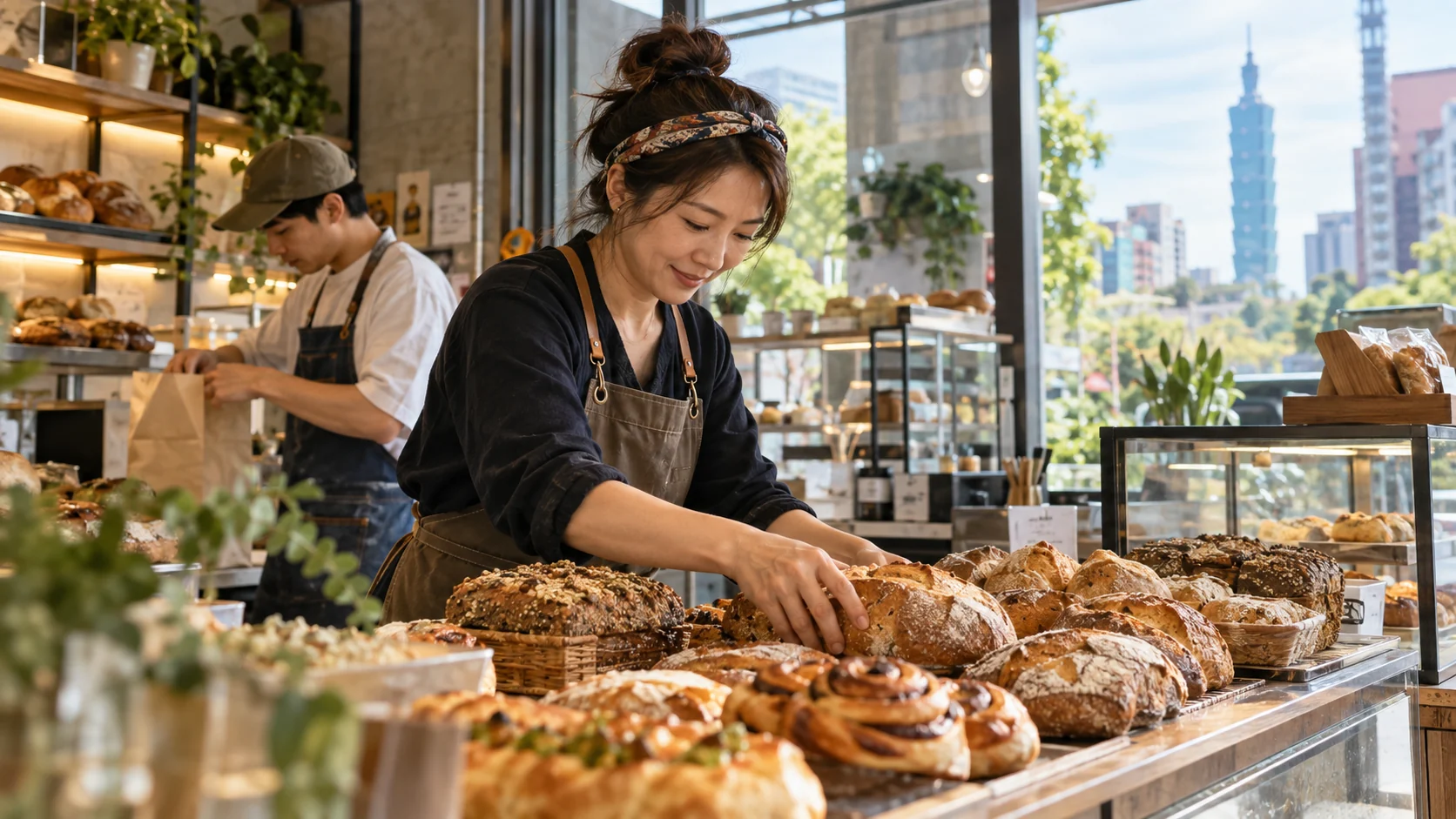 烘焙店店主管理店鋪的示意圖